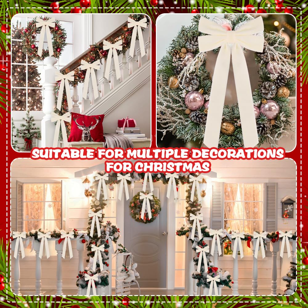JOICEE 15Pcs Velvet Bows for Christmas Tree, Christmas Wreath Bows Rustic Crafts Gift Bows Velvet Ribbon Bows for Xmas Home Garland Decorations Holiday Wedding Outdoor Indoor Decor(Beige)