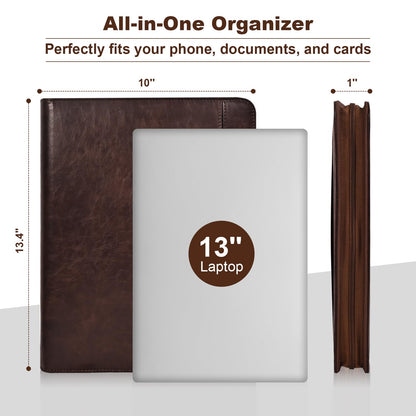 Leather Portfolio for Men, Christian Religious Gifts for Men with Laptop Pocket, Padfolio Binder Folder with Zipper for Women, Business Large Organizer Case for Bible Notebook Notepad Phone (Brown)