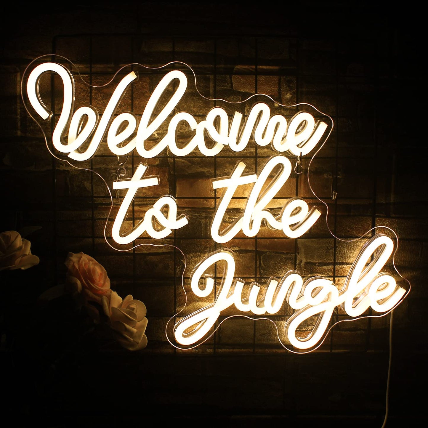 FAXFSIGN Welcome to the Jungle Neon Sign Warm White Led Word Neon Light Signs for Wall Decor Usb Letter Light Up Sign for Bedroom Nursery Kids Room Garden Home Entryway Front Porch Wedding Birthday