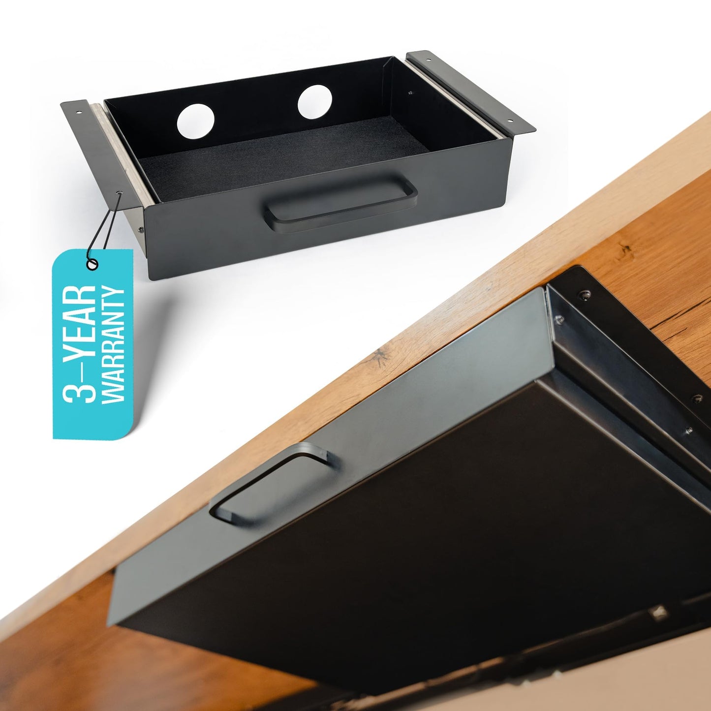 Under Desk Drawer Slide Out Attachment - Carbon Steel Undermount Table Drawer with Cable Management, Pull Out Add-On Storage for Office & Standing Desks (13" x 8" x 2.8")