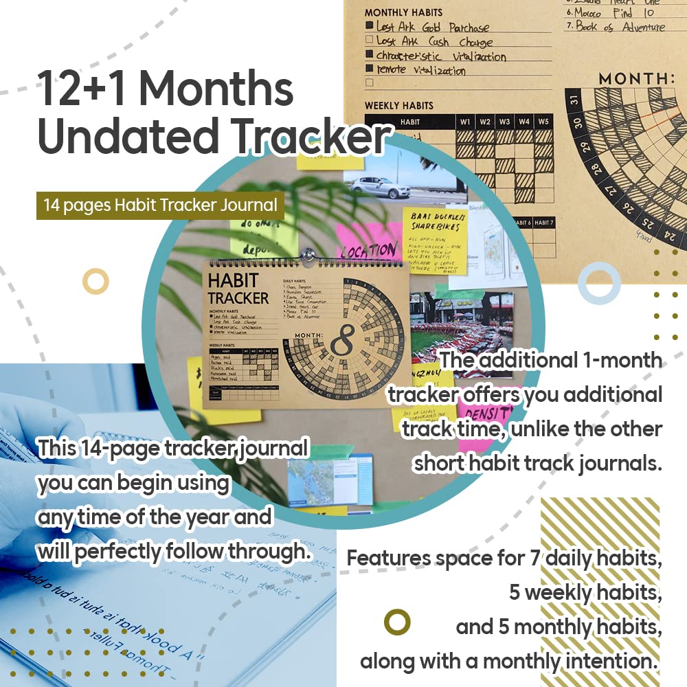 Habit Tracker Journal 2021 Goal Planner - Track Progress and Reach Goals with Spiral Binding, Weekly Monthly Kraft Large Calendar & Notepad - 12+1 Month Undated, 8.5 x 11.8 inch