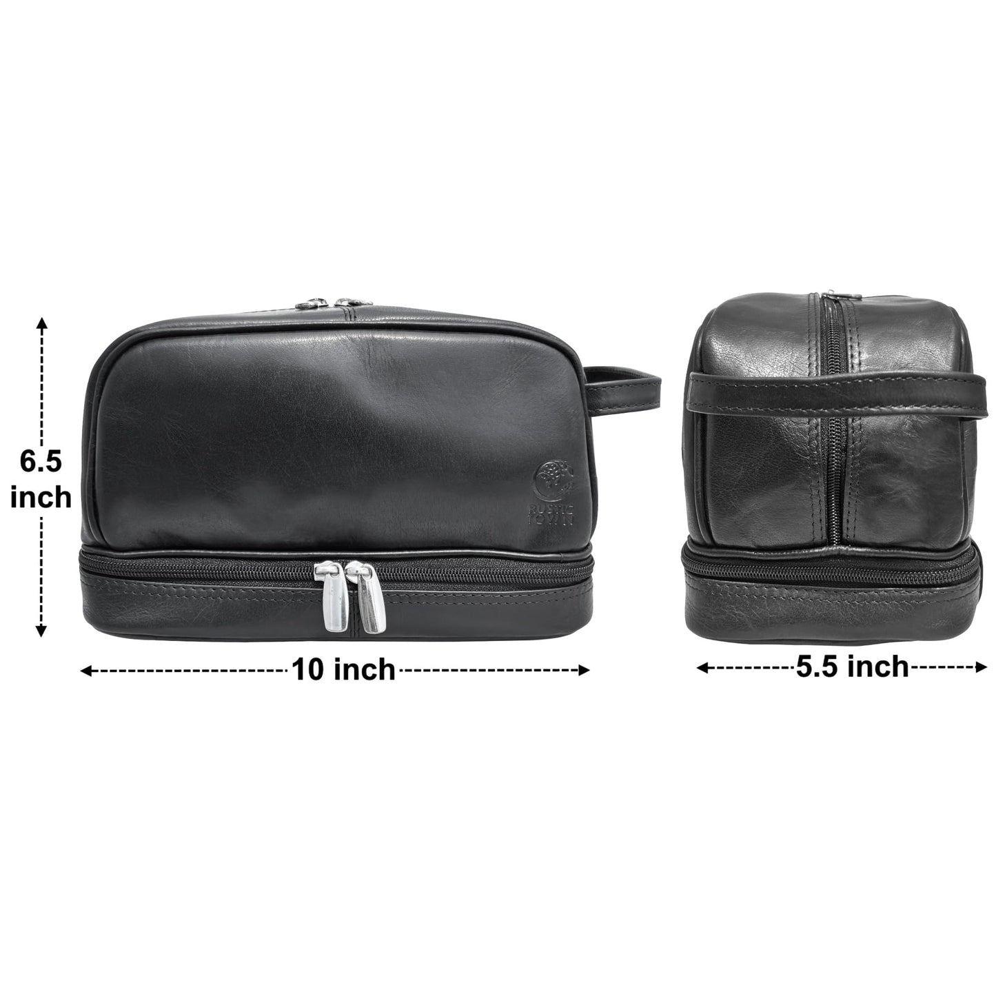 RUSTIC TOWN Leather Toiletry Bag for Men - Shaving Dopp Kit - Travel Gift Bathroom Shower Toiletries Organizer - Cosmetic Makeup Bag for Women (Black)