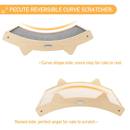 Double-Sided Cat Scratcher With Natural Sisal + Carpet Cloth, Durable Solid Wooden Structure Scratch Pad for Indoor Cats, Scratcher Lounge, 16.5 x 10.8in