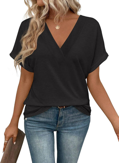T Shirts Short Sleeve V Neck Tees Womens Tops Beach Vacation Fashion Clothes 2025 Casual Summer Spring Fall Outfits