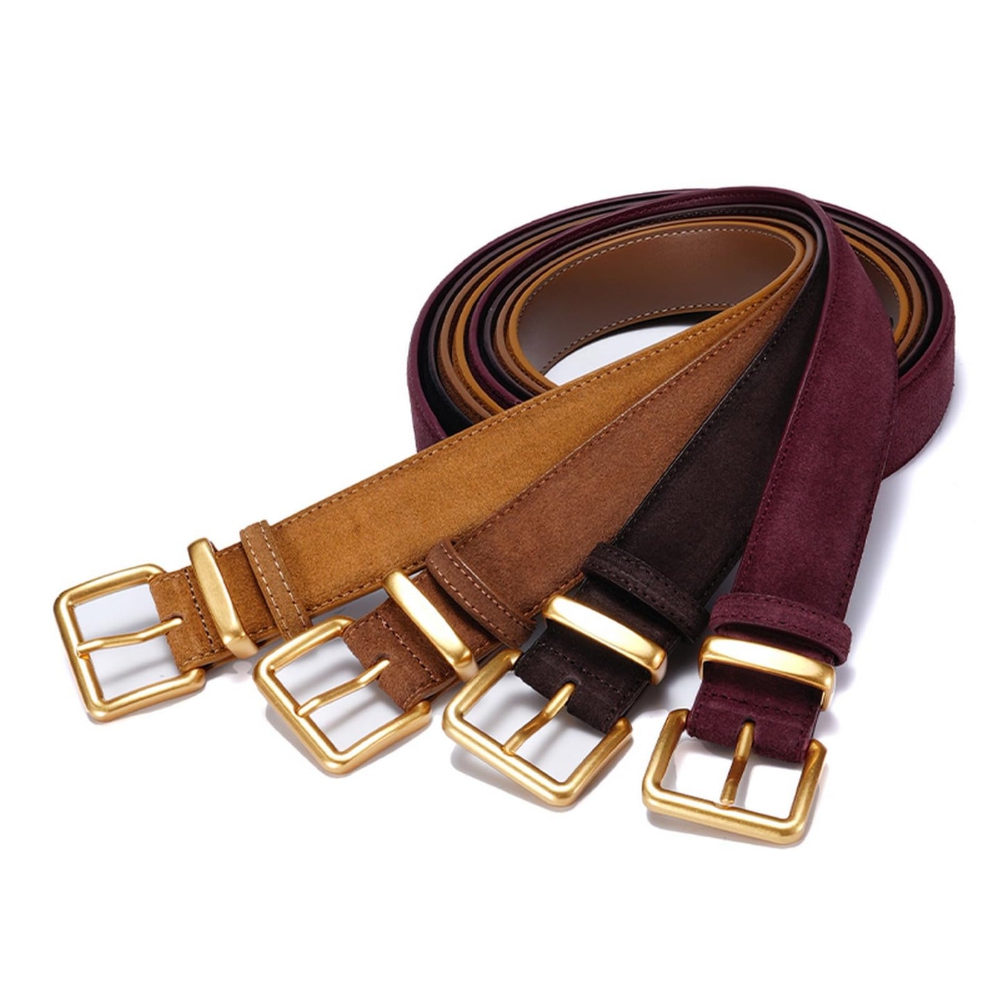 Wide Suede Belt Women Genuine Leather Ladies Waist Belt for Jeans Dress Casual Square Gold Buckle 1.3"(33mm) Wide Tan