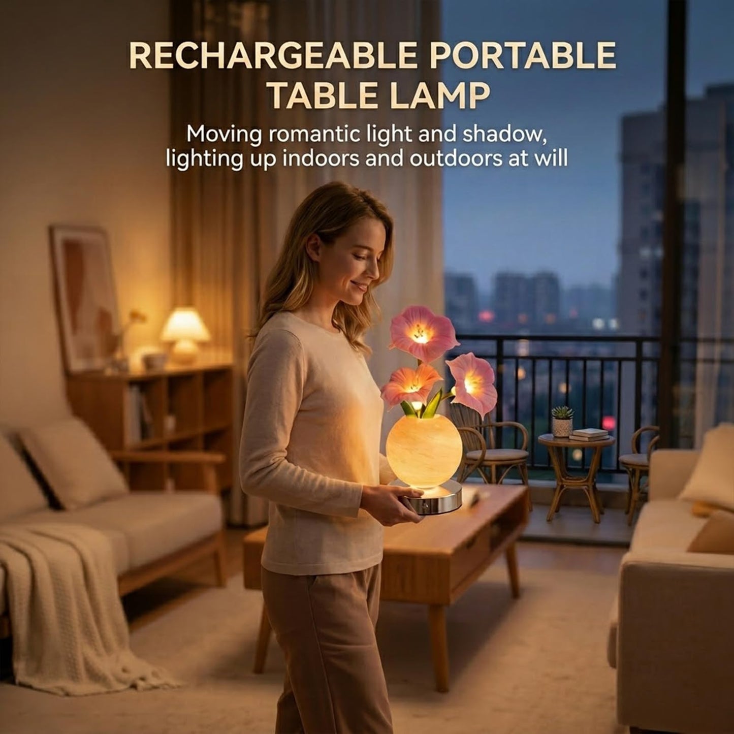 Strackvial Flower Table Lamp, Rechargeable Cordless Touch Dimming Artificial Morning Glory Flower Desk Lamp, LED Flower Bedside Night Light Romantic Gifts for Girl Women Mom (Pink Morning Glory)