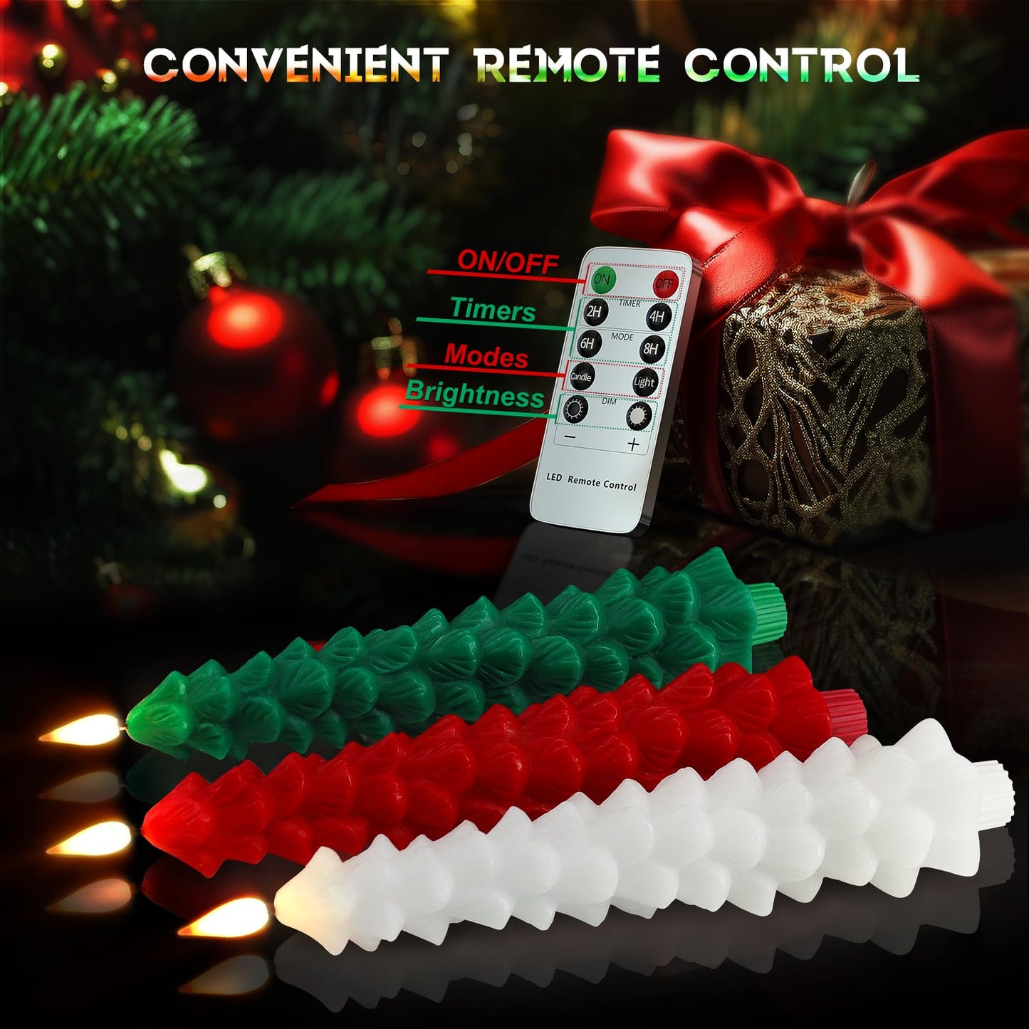 PChero Christmas Tree Candles with Remote Timer, 3 Pack 9.7 Inches Real Wax Flameless Window Candles Battery Operated Taper Candle Sticks for Xmas Fireplace Holiday Party Home Room Decor