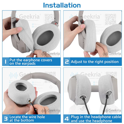 Geekria 2 Pairs Knit Headphones Ear Covers - Product Safety Certified - Washable & Stretchable Sanitary Earcup Protectors for Over-Ear Headsets, Sweat Pads for Gym, Gaming (Size M/Grey)