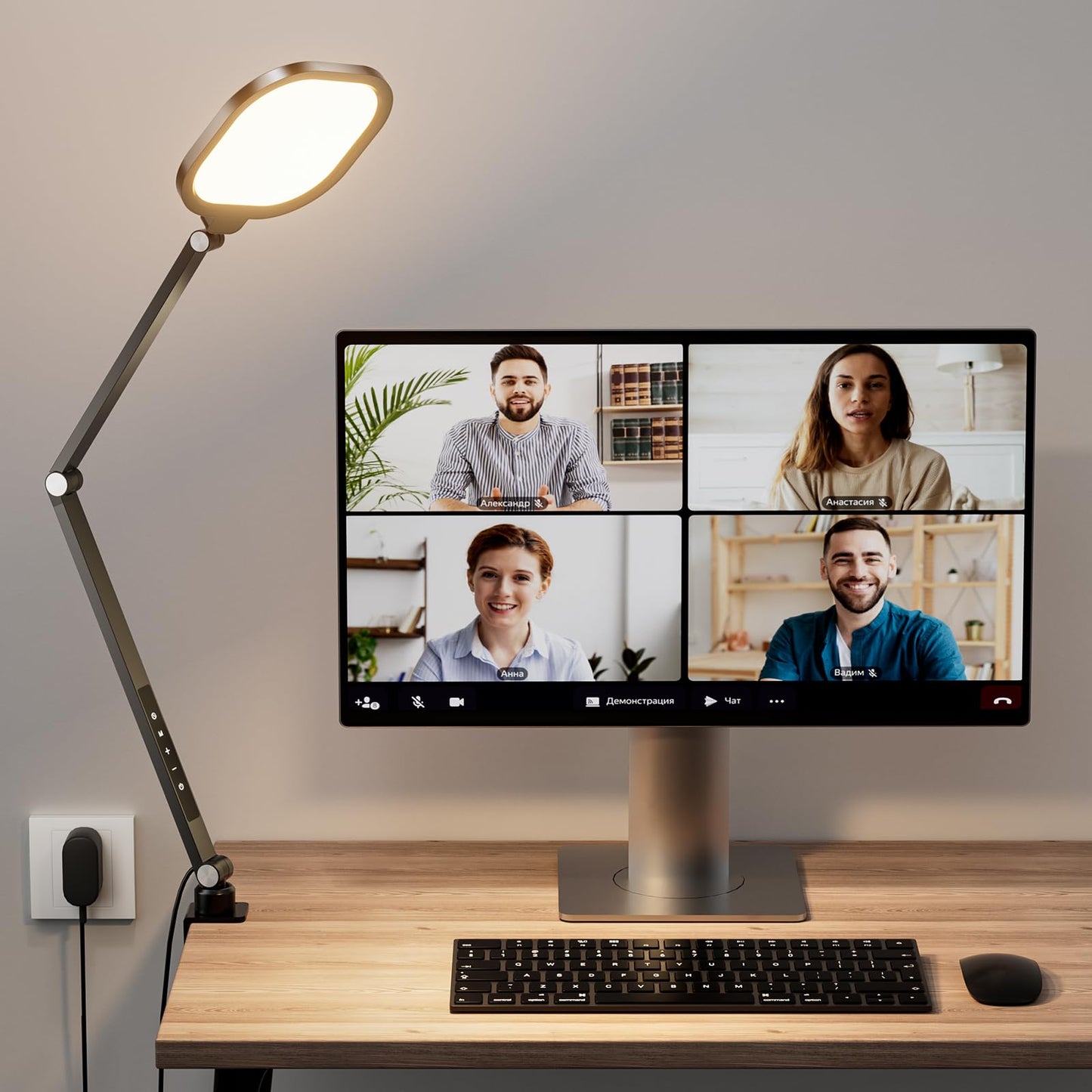 LitONES Video Conference Lighting for Computer, Dimmable Light for Video Recording, Meeting, Laptop & Webcam, 15W Ring Light for Desk with C- Clamp, Swing Arm, Remote, Memory & Timer CRI >95
