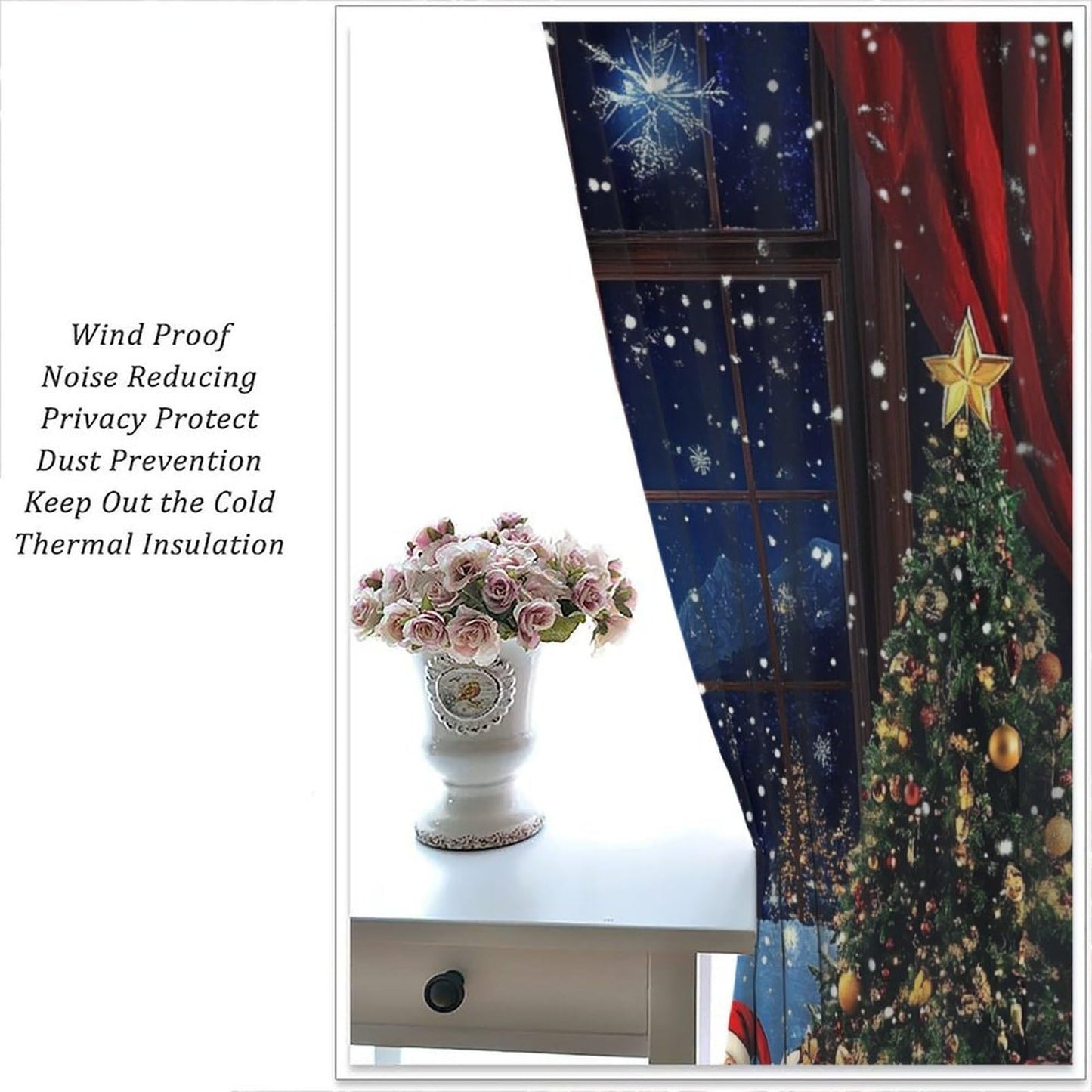 Merry Christmas Santa Claus Curtains Happy New Year Christmas Tree Snowflake for Living Room Bedroom Blackout Decor Window Drapes 42" W X 45" L