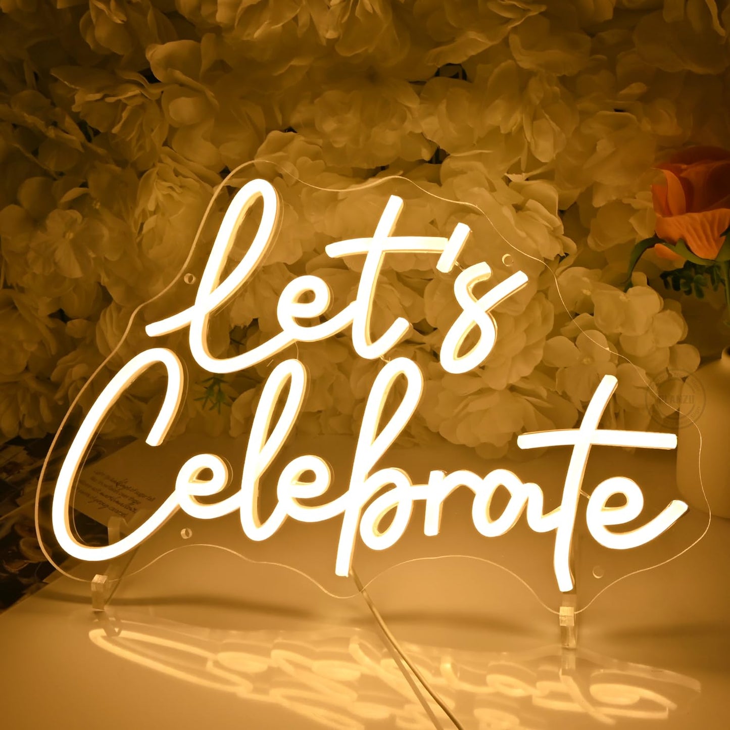 Planzo Let's Celebrate Led Neon Sign Light Wedding Gratuation Birthday Party Wall Sign Decor BackdropBedroom Bar Thanksgiving Christmas Banner USB 15.75" x 10.16"