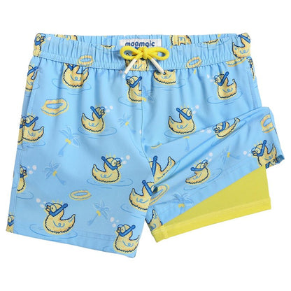 maamgic Boys Swim Trunks with Compression Liner Toddler Stretch Swim Shorts Quick Dry Swimming Trunks Boxer Brief 2 in 1 Beach Shorts Blue Rubber Ducky 5/6