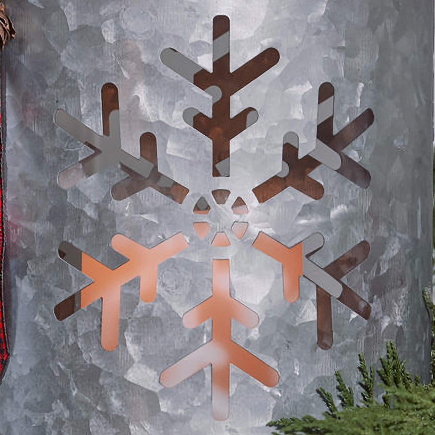 Snowflake Silver Tone 7 x 5 Galvanized Iron Holiday LED Pillar Candle Lantern