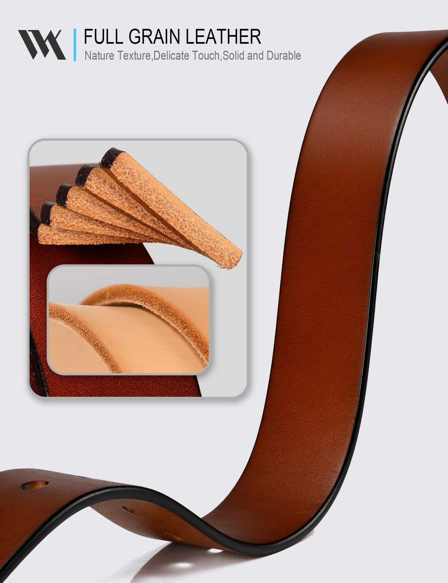 WOLFANT Men's 1.5" Top Full Grain Leather Belt in Gift Box,100% Italian Real Solid Leather