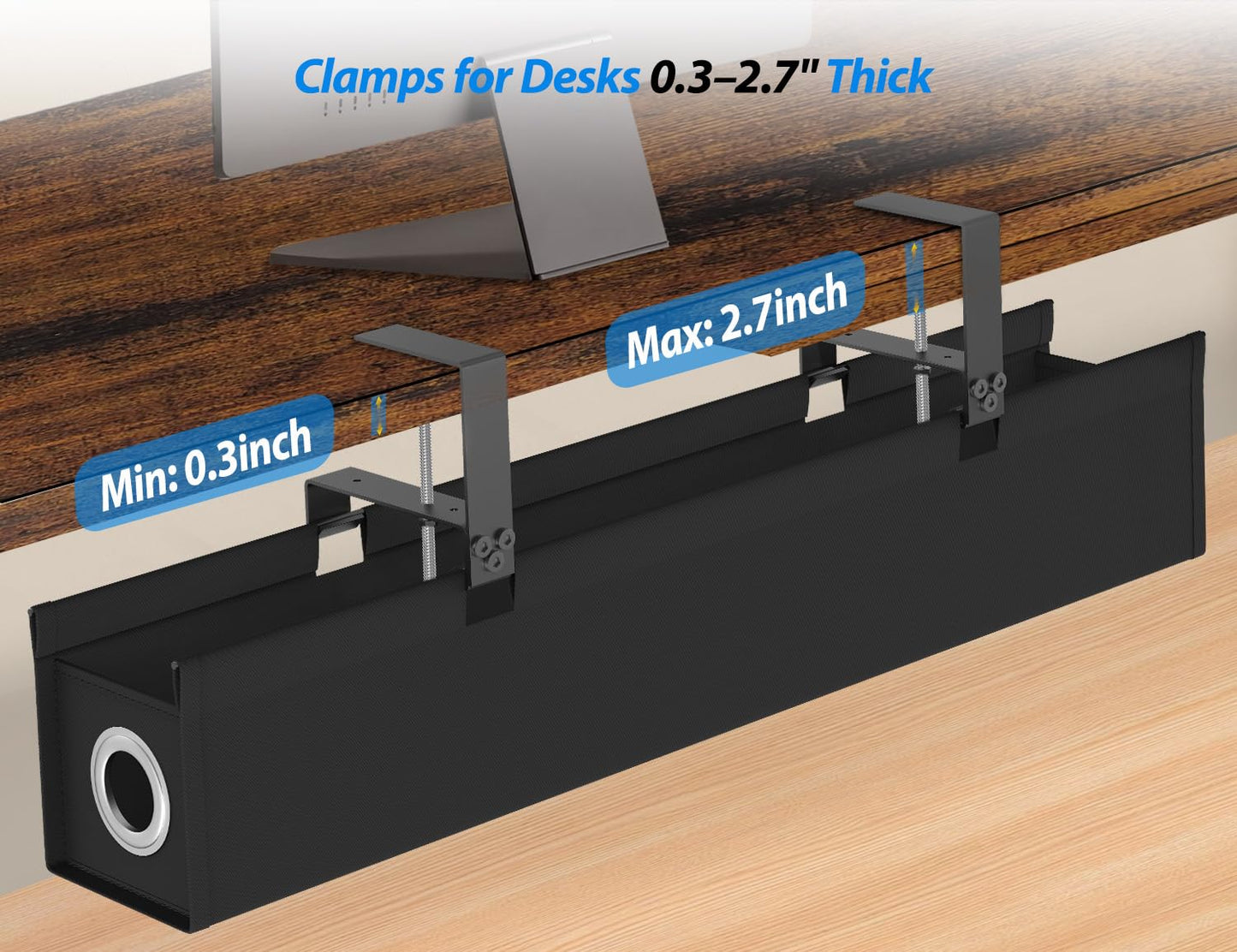 Large Under Desk Cable Management Tray No Drill, Suolaao 30" Cord Organizer with Oxford Fabric, Clamp Mount, Holds 30 lbs, Large Cable Rack for Gaming & Home Office Standing Desk