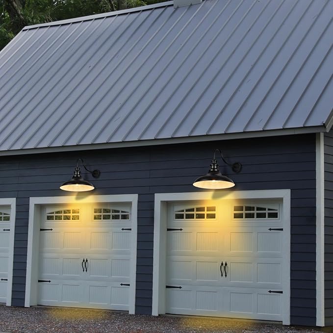 Exterior Farmhouse Gooseneck Barn Light, Porch Lights Outdoor, 16 Inch Vintage Outside Garage Lights Fixtures, Anti-Rust Waterproof Outdoor Light for Patio Frontdoor Entryway Doorway, Matte Black