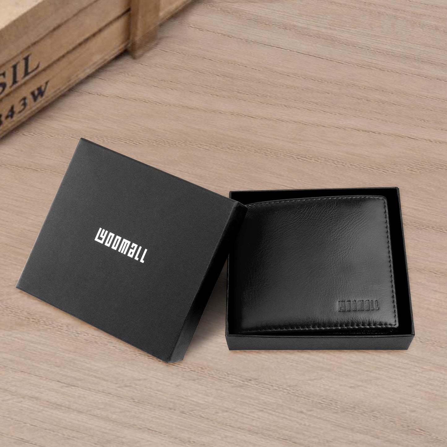 LYOOMALL Wallet for Men, Large Capacity Genuine Leather RFID Blocking Bifold Wallet/Credit Card Holder for Men, with Coin Pocket, Zipper Cash Pocket, ID Window and 10 Card Slots (Black)