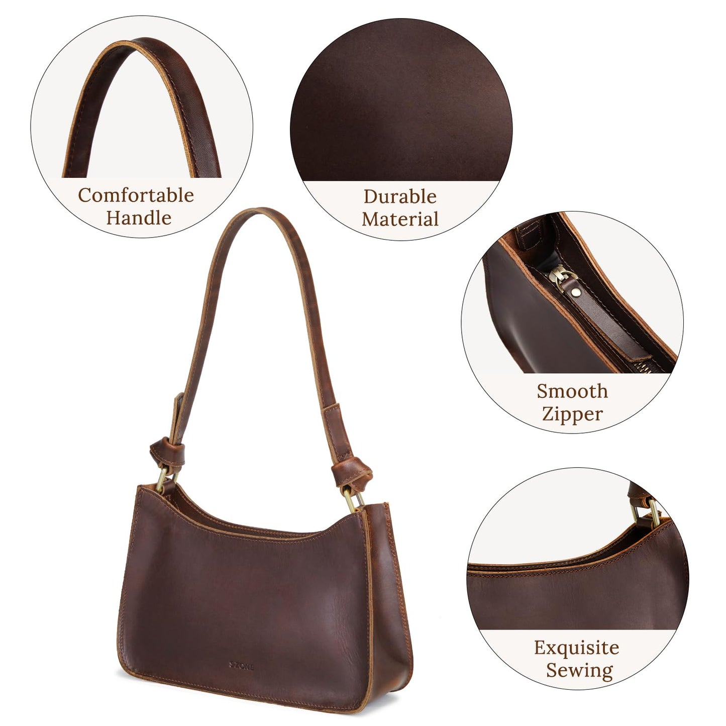 S-ZONE Leather Shoulder Bags for Women Small Shoulder Purse Handbags Clutch Hobo Bag Cute Purses