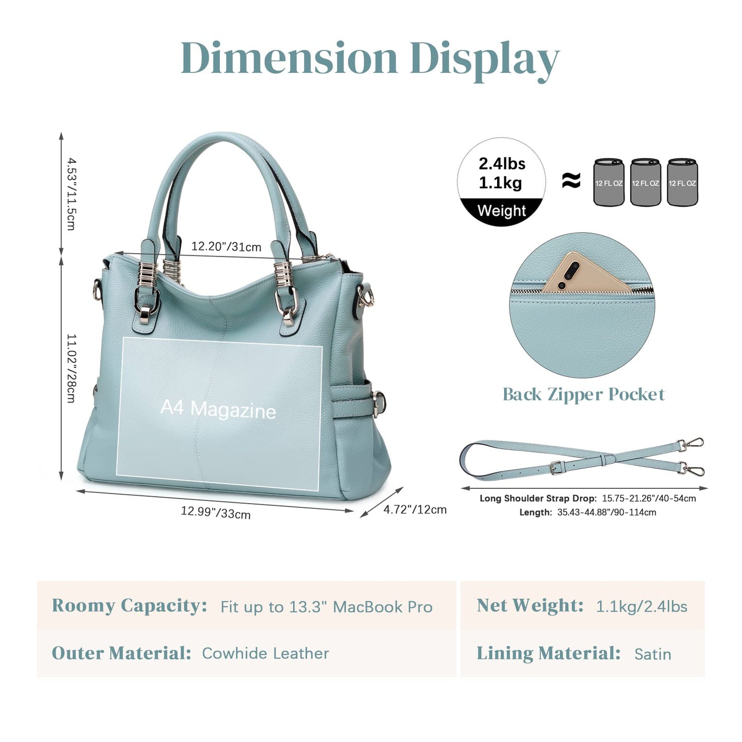 S-ZONE Women Genuine Leather Handbag Shoulder Purse Satchel Tote Crossbody Bag