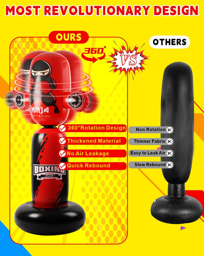 VCOLAN Punching Bag for Kids,63inch Kid Punching Bag,New Upgraded 360°Rotating Inflatable Boxing Bag Ninja Toy Christmas Birthday Gift for Boys Age 3-12