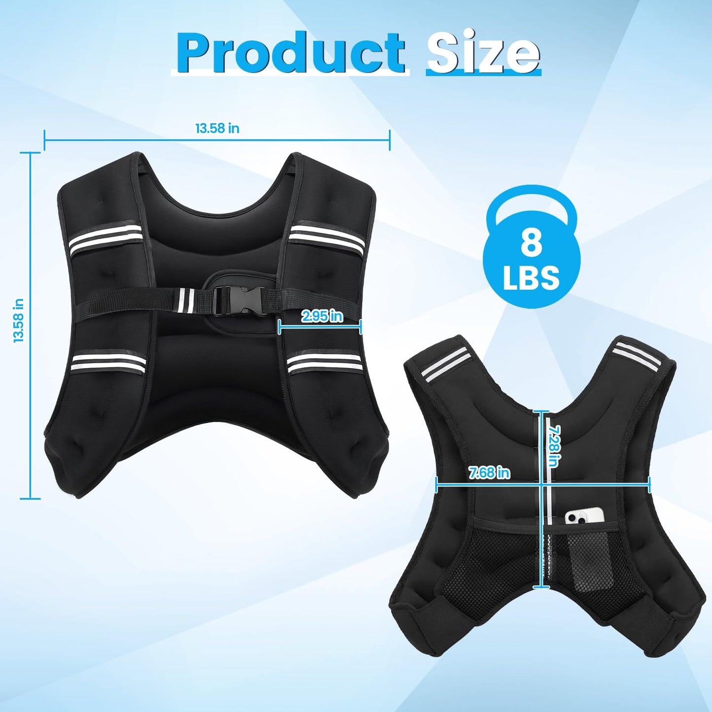 Ragebby Weighted Vest, 8lb for Men, Women with Reflective Stripe, Weight Vests Adjustable for Workout, Strength Training, Running, Fitness, Muscle Building, Weight Loss