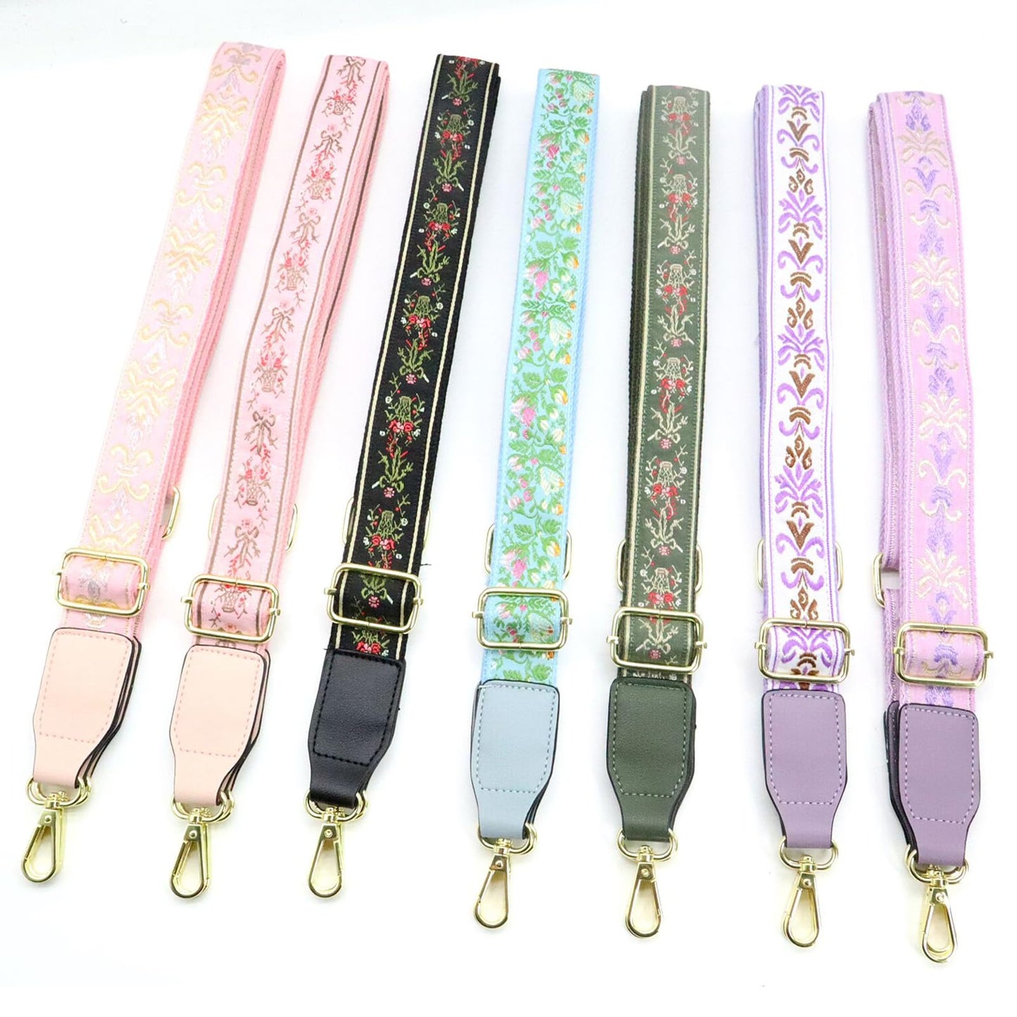 Purse Strap - Retro Ethnic Embroidery Adjustable Shoulder Straps for Women, 1.2" Width, 53.5" Longth Silver Hook Bohemian Style Crossbody Bag Strap