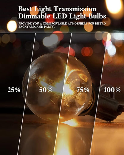 Lightdot 200FT Outdoor String Lights, LED Bistro String Lights with Shatterproof G40 Vintage Bulbs, 2200K Dimmable, Waterproof Hanging Lights for Porch, Deck, Garden, Backyard, Balcony - ETL Listed