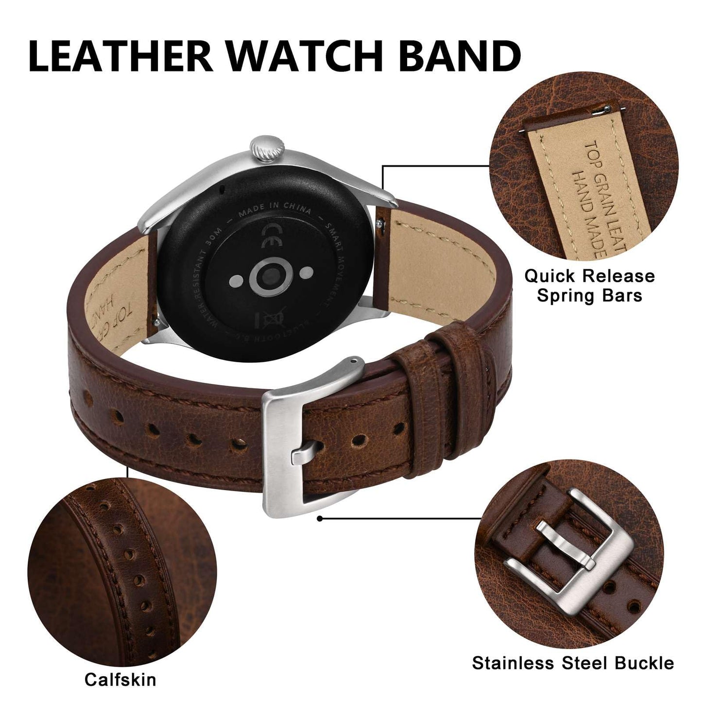 BISONSTRAP Leather Watch Straps, Classic Oil Waxed Leather, Quick Release Replacement Band for Men and Women, 20mm, Coffee Brown/Silver Buckle