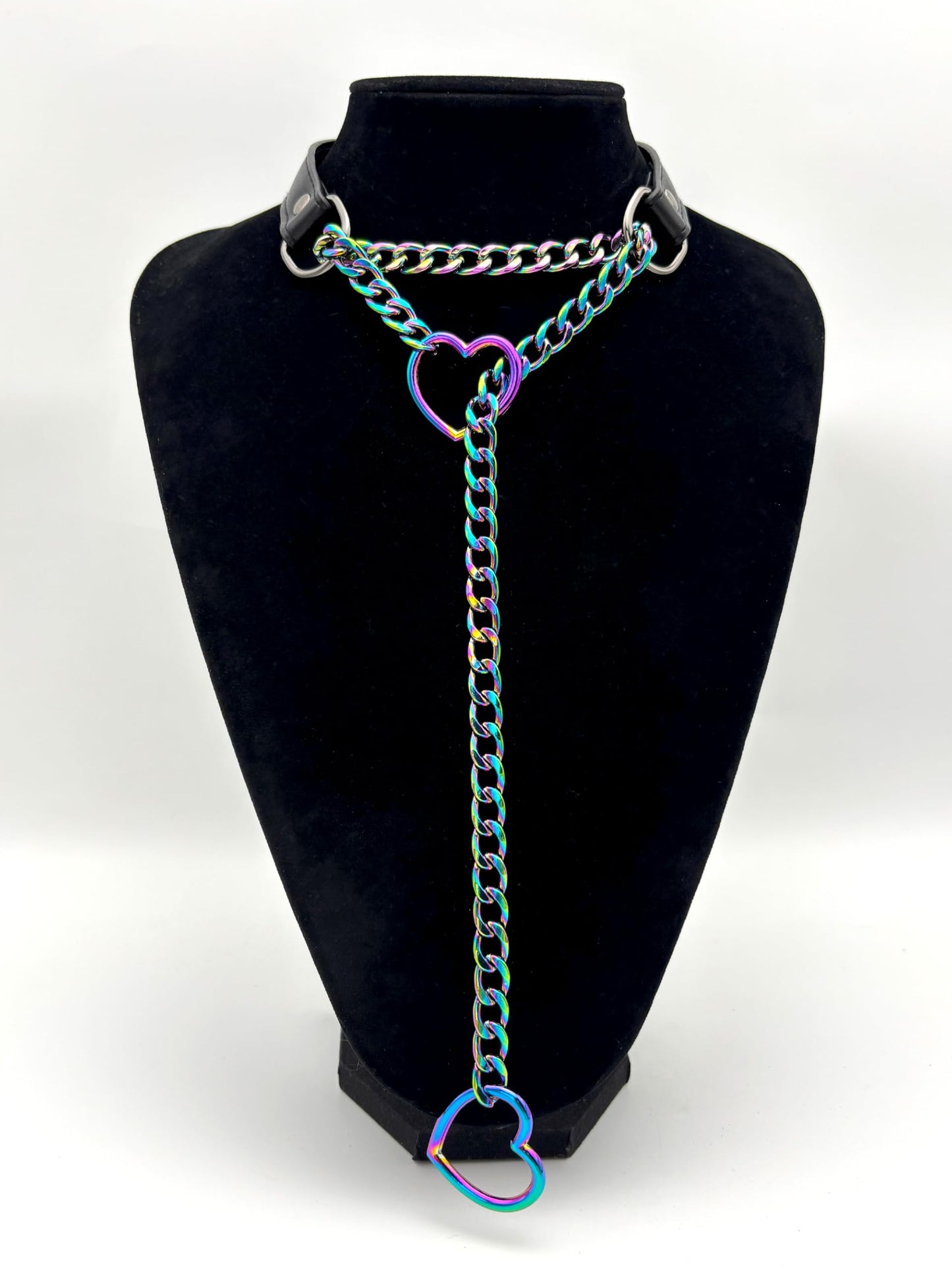 EverGlimp Black Leather Choker Collar For Women, Handmade Heart Slip Chain Choker Long Necklace with Adjustable Buckle