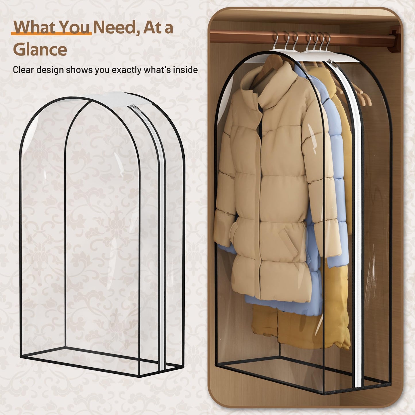 MISSLO 10" Gusseted All Clear Garment Bags for Hanging Clothes 3 Packs 40" Suit Bags for Closet Storage Hanging Clothes Storage Suit Cover for Shirts, Coats, Dresses