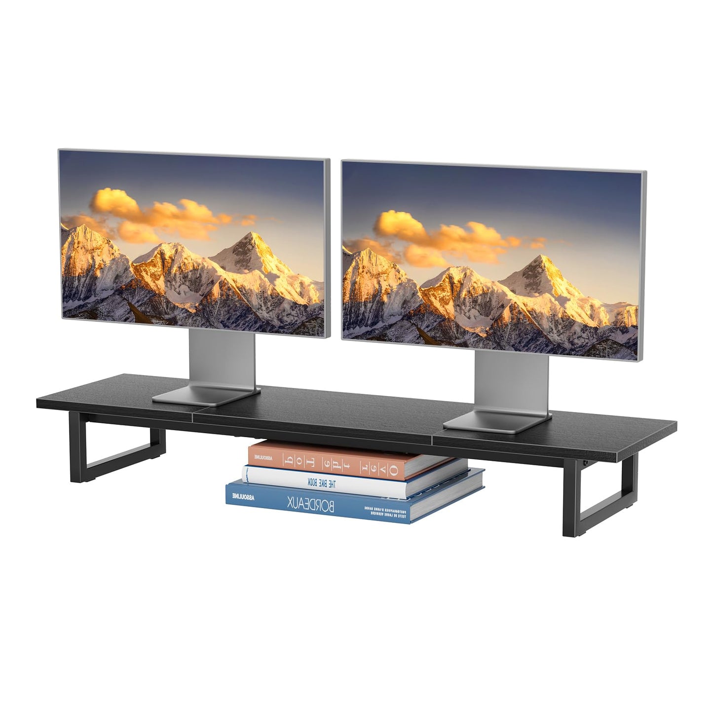 Simple Trending 38 Inch Dual Monitor Stand Riser, Wood and Steel Desktop Organizer for Home Office, Black
