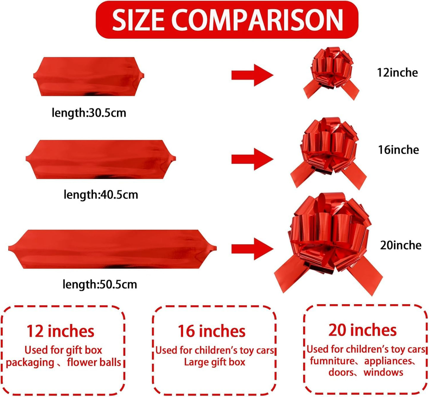 TONIFUL 12 Inch Red Large Pull Bow Giant Big Valentine Bow for Gift Wrapping, Car, Bikes, Big Toys, Applicants, Front Door Decor, Large Gift Wrap, Christmas Tree & Outdoor Decoration