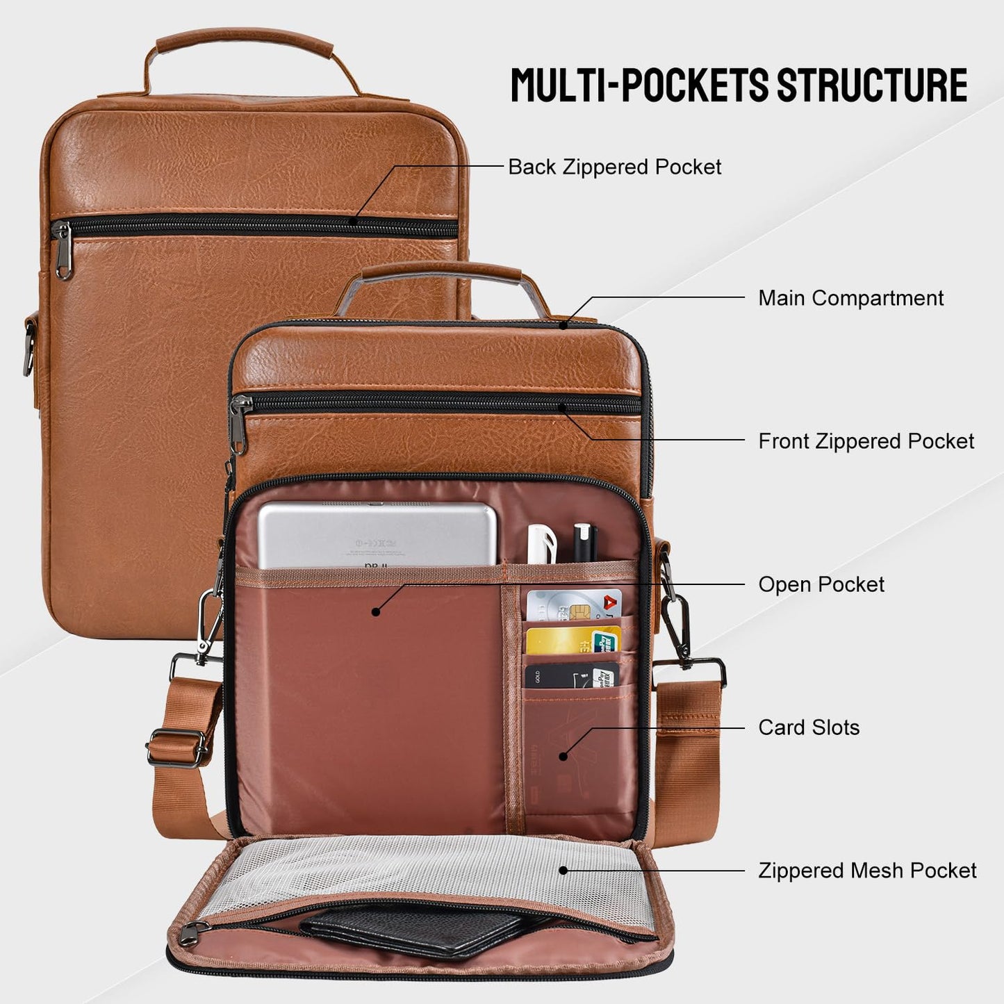 Leather Crossbody Bags for Men and Women, Cross body Purse Shoulder Sling Travel Messenger Bag Handbags Compatible with 11 inch iPad Pro Air 11 w/Magic Keyboard