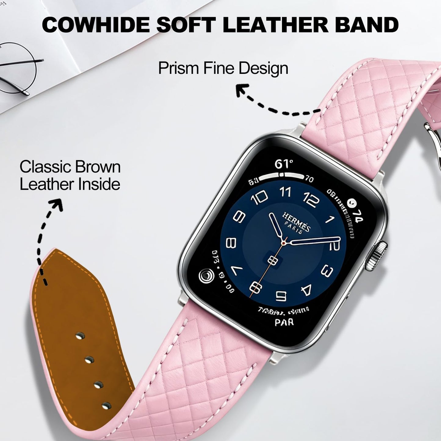 Women Genuine Lether Watch Band for Apple Watch, Dressy Soft Leather Watch Strap for Small Wrist, Compatible with Apple Watch Series 11 10 9 8 7 6 SE Ultra 3 2 1 38mm 40mm 41mm 42mm 44mm 45mm 46mm 49mm