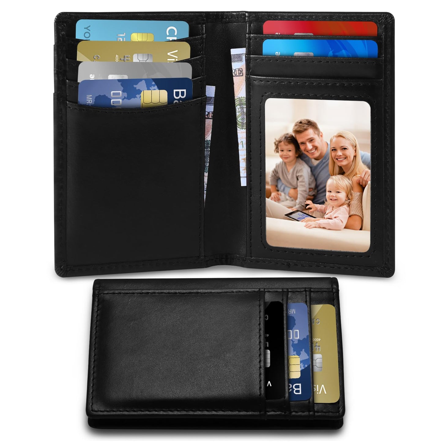 baotuiok Small Card Case Slim Mens Bifold Wallet，Thin Travel Minimalist Leather Wallet for Men， Credit Card Holder for Men(black)