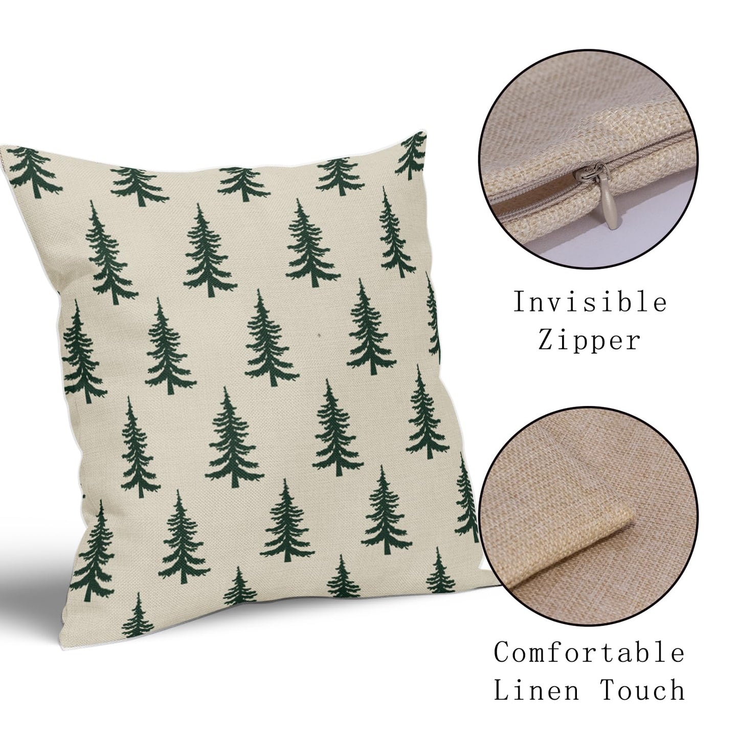 Christmas Tree Pillow Covers 20x20 Set of 2 Dark Forest Green Xmas Tree Rustic Style Winter Decorative Outdoor Pillowcases Farmhouse Holiday Decorations Throw Cushion Case Decor for Couch Sofa Bed