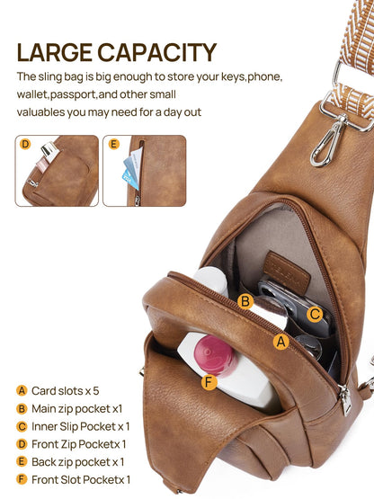 Telena Crossbody Sling Bags for Women, PU Leather Fanny Packs Cross Body Bag for Woman