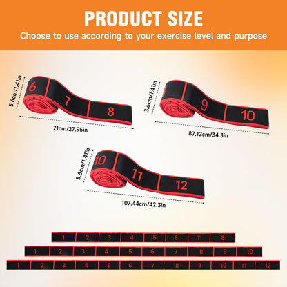 3PCS Numbered Stretch Resistance Band, 8.10.12-Loop Elastic Training Bands for Stretching, Yoga, Multi-Loop Fitness Band for Flexibility & Strength Training