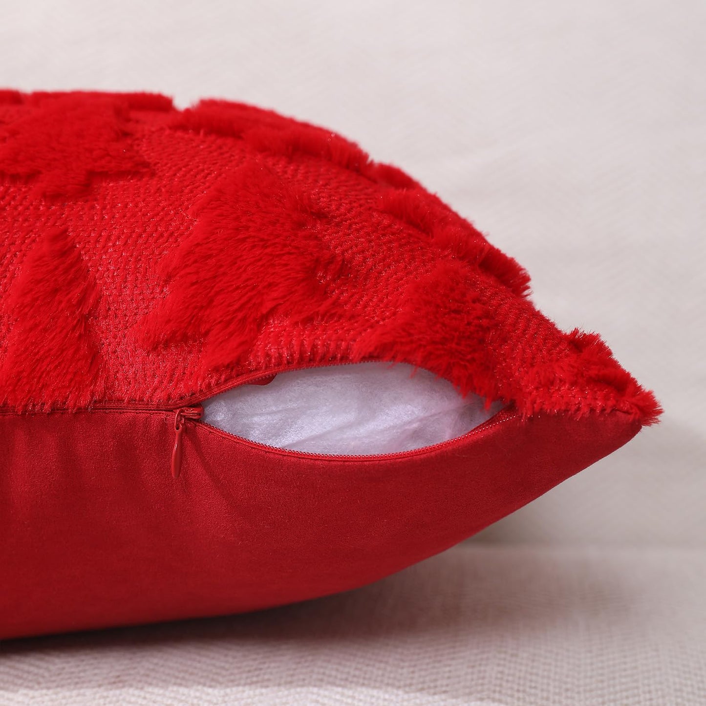 DFXSZ Christmas Tree Pillow Covers 18x18 inch Set of 2 Christmas Decoration Red Soft Plush Faux Fur Jacquard Throw Pillows for Bedroom Sofa Holiday Festivals Winter Home Decor PTK006B18