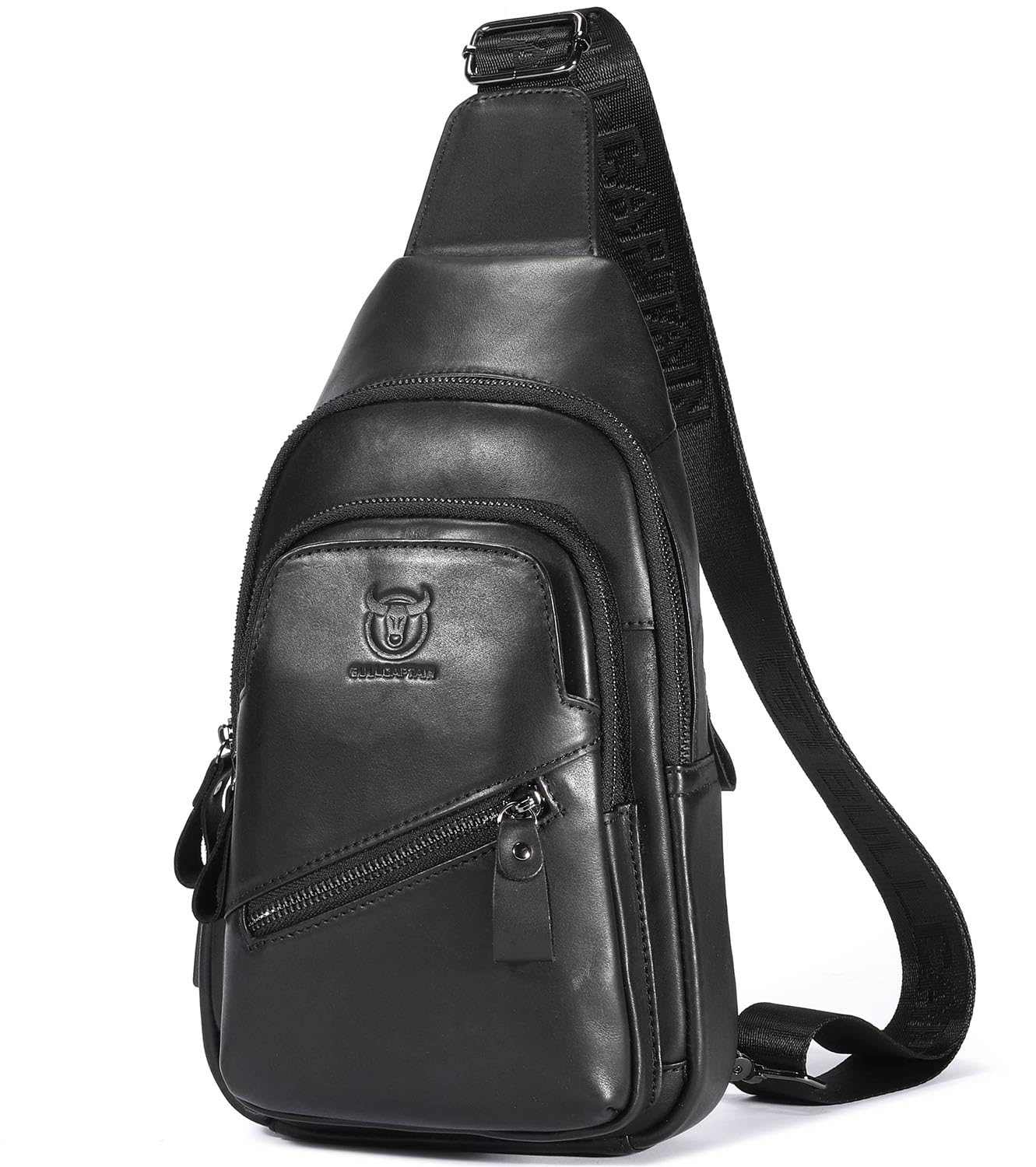 Leather Sling Bag for Men Crossbody Backpack with USB Charging Port Casual Daypack for Hiking Shoulder & Chest Bag Purse (Black)