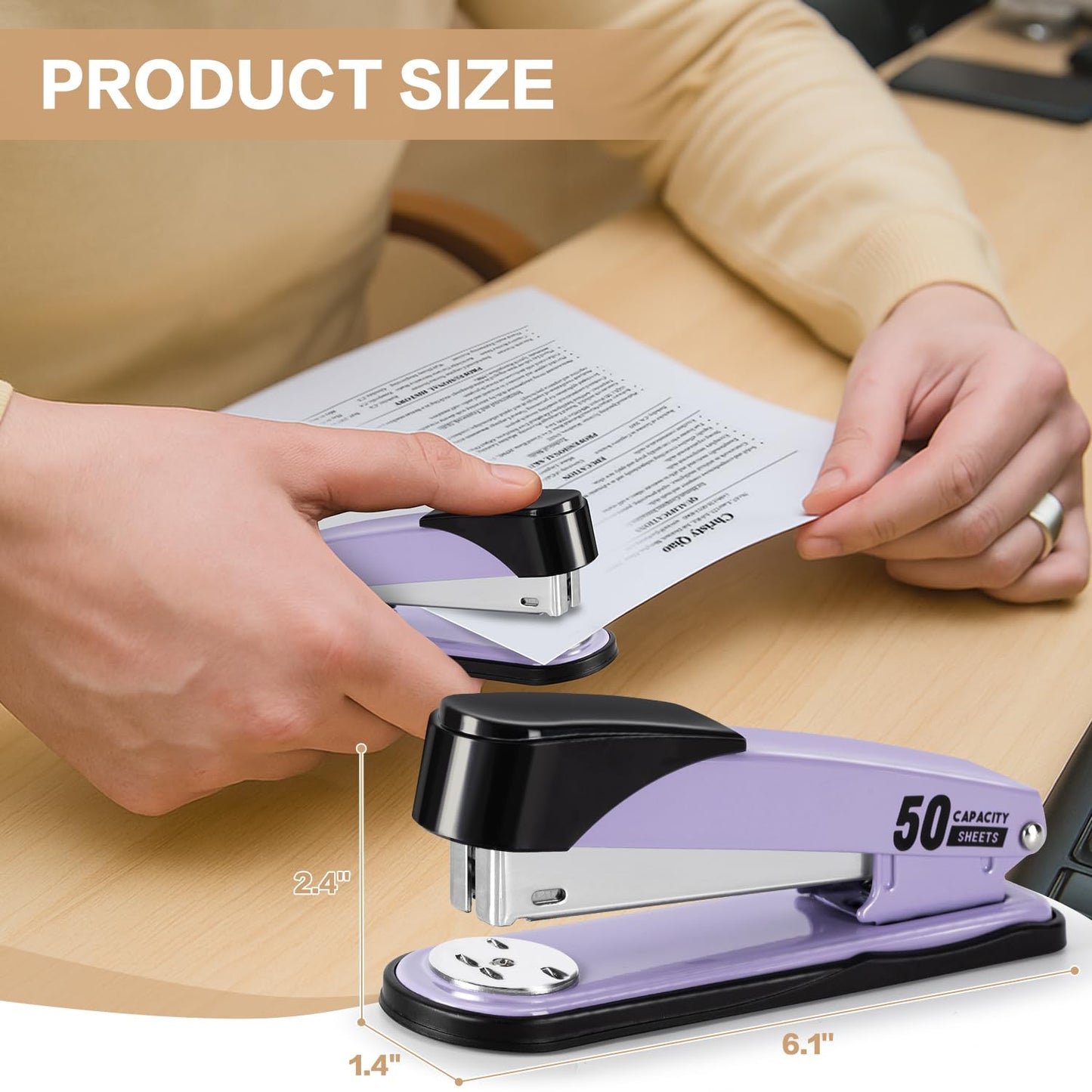 Deli Stapler Heavy Duty, Full Strip Staplers for Desk with 2000 Staples and Staple Remover, 50 Sheet Capacity, No Jam, Non-Slip Office Stapler with Staples for Office, Classroom, Purple