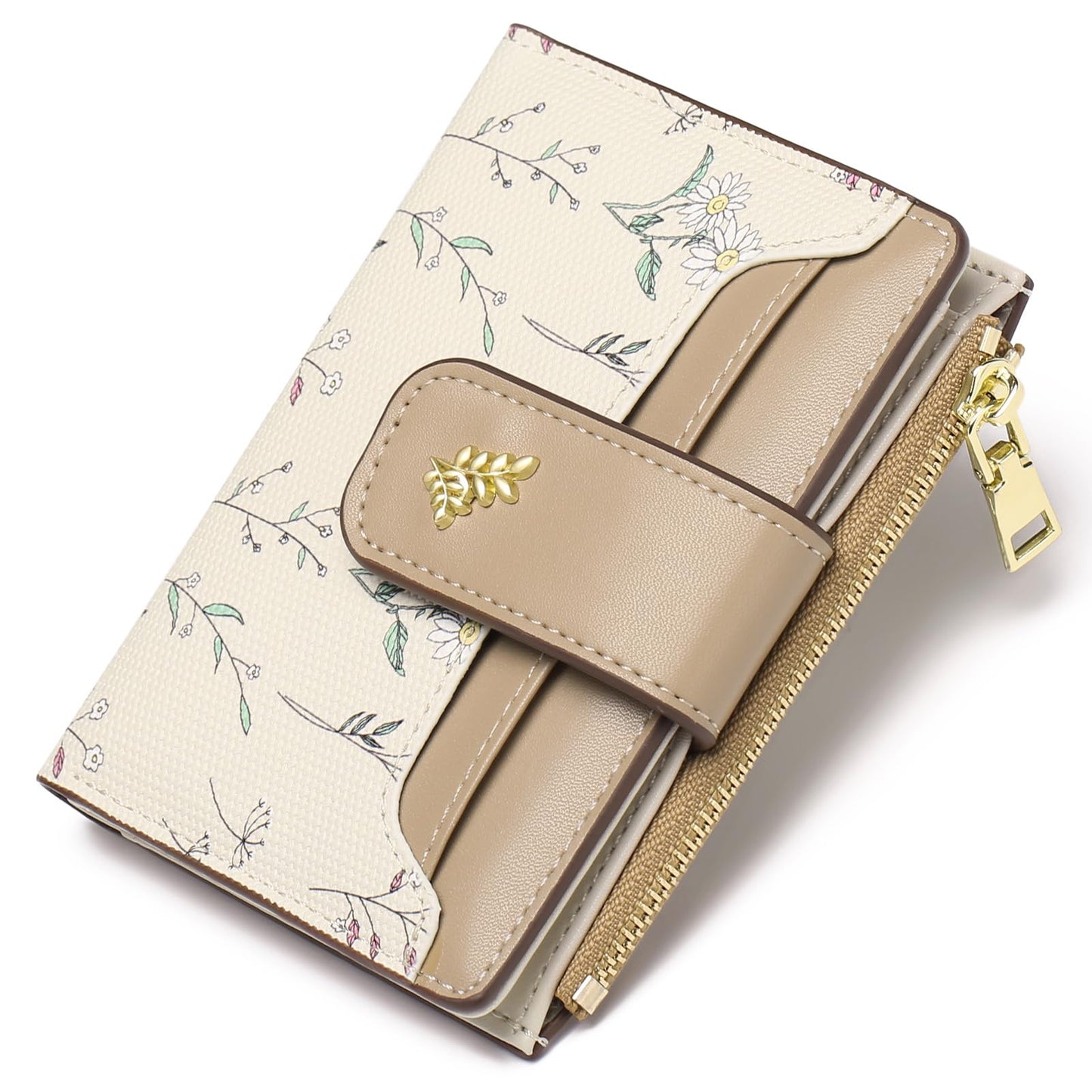 GAEKEAO Small Wallets for Women RFID Blocking Leather Bifold Zipper Pocket Wallet Credit Card Holder with ID Window