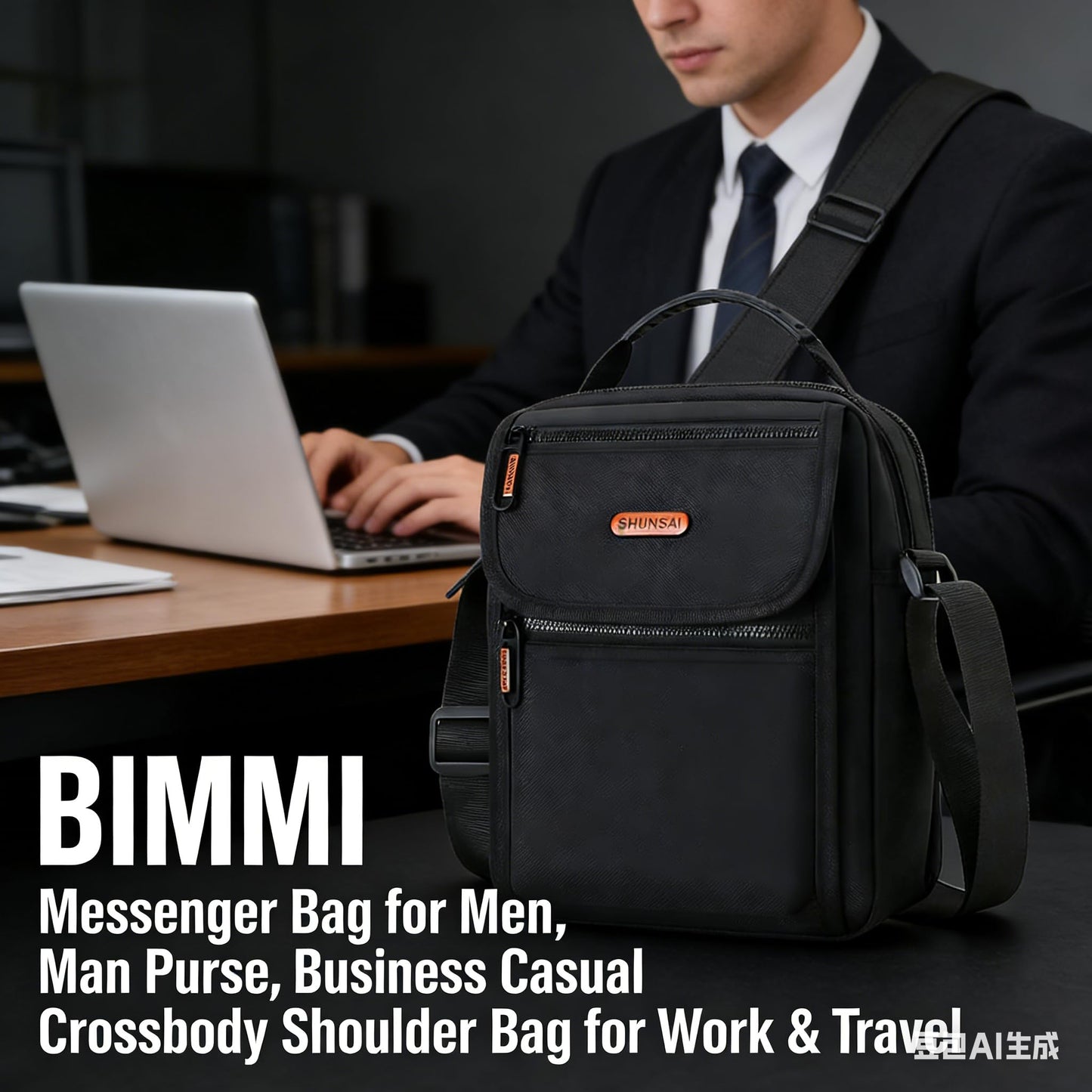 BIMMI Waterproof Messenger Bag for Men Casual Shoulder Crossbody Bag for Work and Travel - Small Handbag bags Man purse black