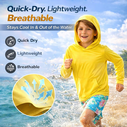 INGEAR Boys' Rash Guard Long Sleeve UPF 50+ UV Protection Swim Shirt, Hooded Sun Shirt, Quick Dry Fishing Shirt for Kids (US, Alpha, Medium, Turquoise Sea)