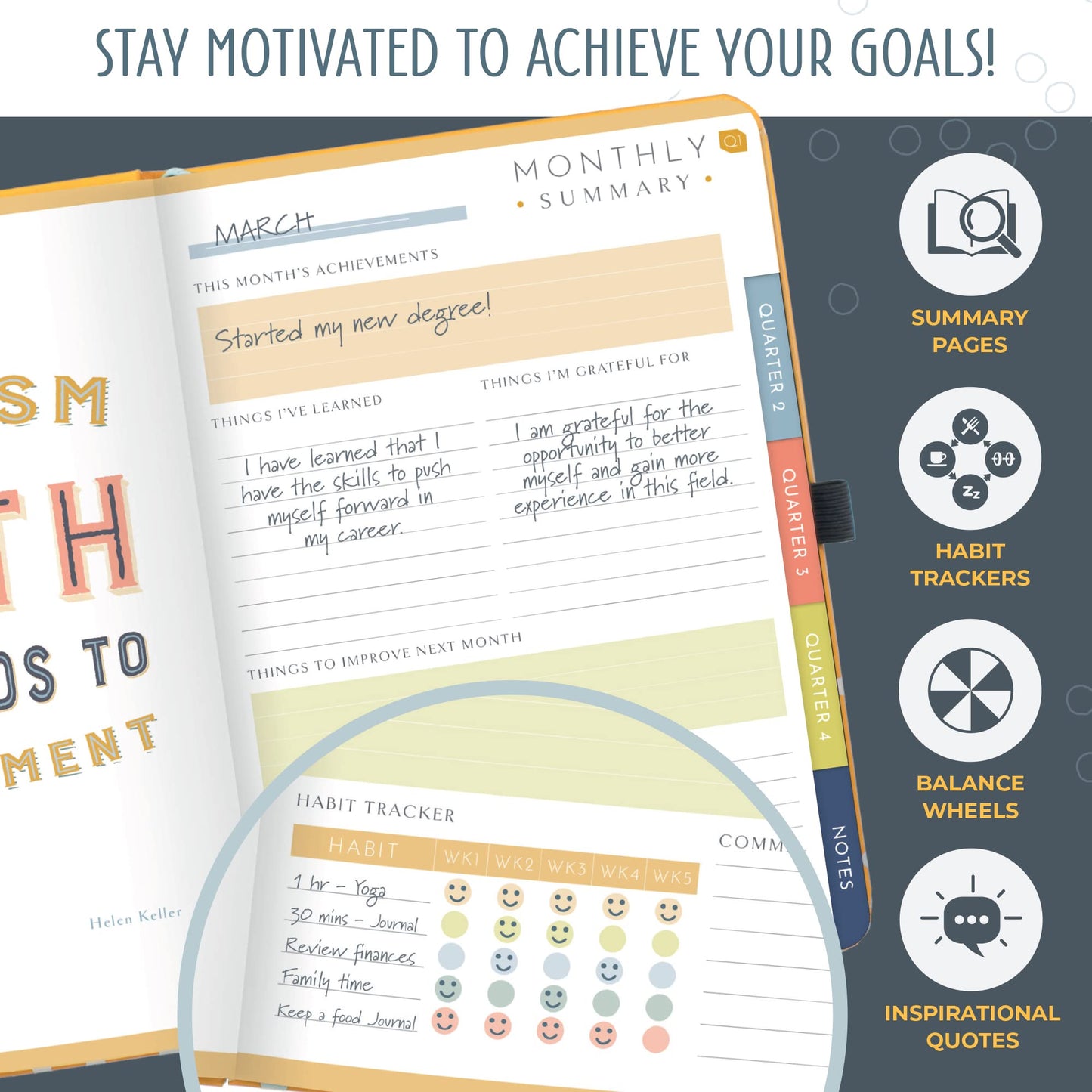 Boxclever Press Goal Planner – Luxury Undated Weekly Planner to Increase Productivity & Achieve your Goals. Weekly, Monthly, Quarterly Undated Planner with Vision Boards & Habit Trackers. 8.5 x 5.5ins
