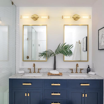 Bathroom Light Fixtures, Gold Wall Sconce in Threaded Glass Vanity Lights 2 Pack, Modern Bathroom Vanity Light Up and Down Sconces Wall Lighting for Bathroom, Living Room - Bulb Not Included