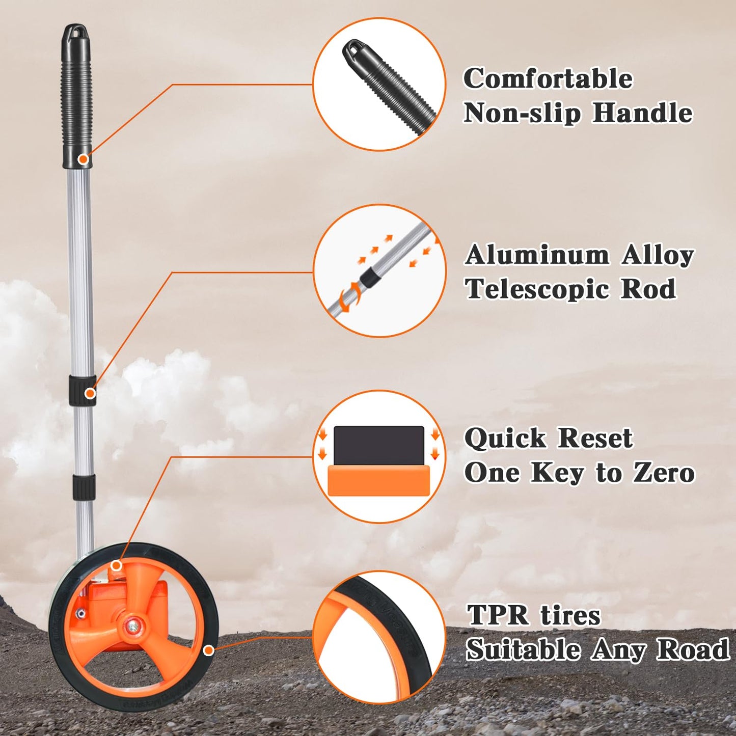 Zozen Measuring Wheel, Scalable to Length 40in, 4-inch Measure Wheel, Distance Measuring in Feet and Inches, One Key to Reset, Rolling Up To 10,000Ft, Includes Tape Measure.