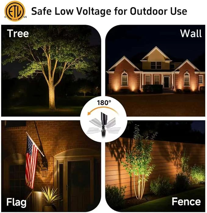 Gardenreet LED Low Voltage Spotlight - 12V AC/DC Black Outdoor Light Fixture, Brass Landscape Lights Hardwired, Weather Proof for Wall Wash Flag with Warm White MR16 Removable Bulbs (10 Pack)