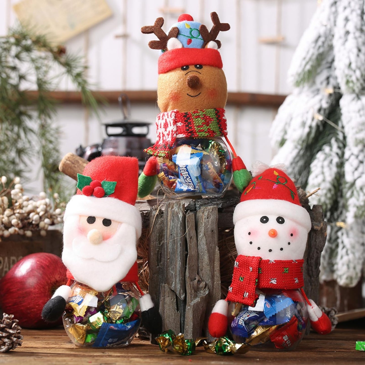 5PCS Christmas Candy Jars With Lid Cute Santa Snowman Elk Ornament Cookie Jar Plastic Candy Dish Biscuit Containers Storage Xmas Gift Favor Box for Children, Holiday Party Supply Home Decor