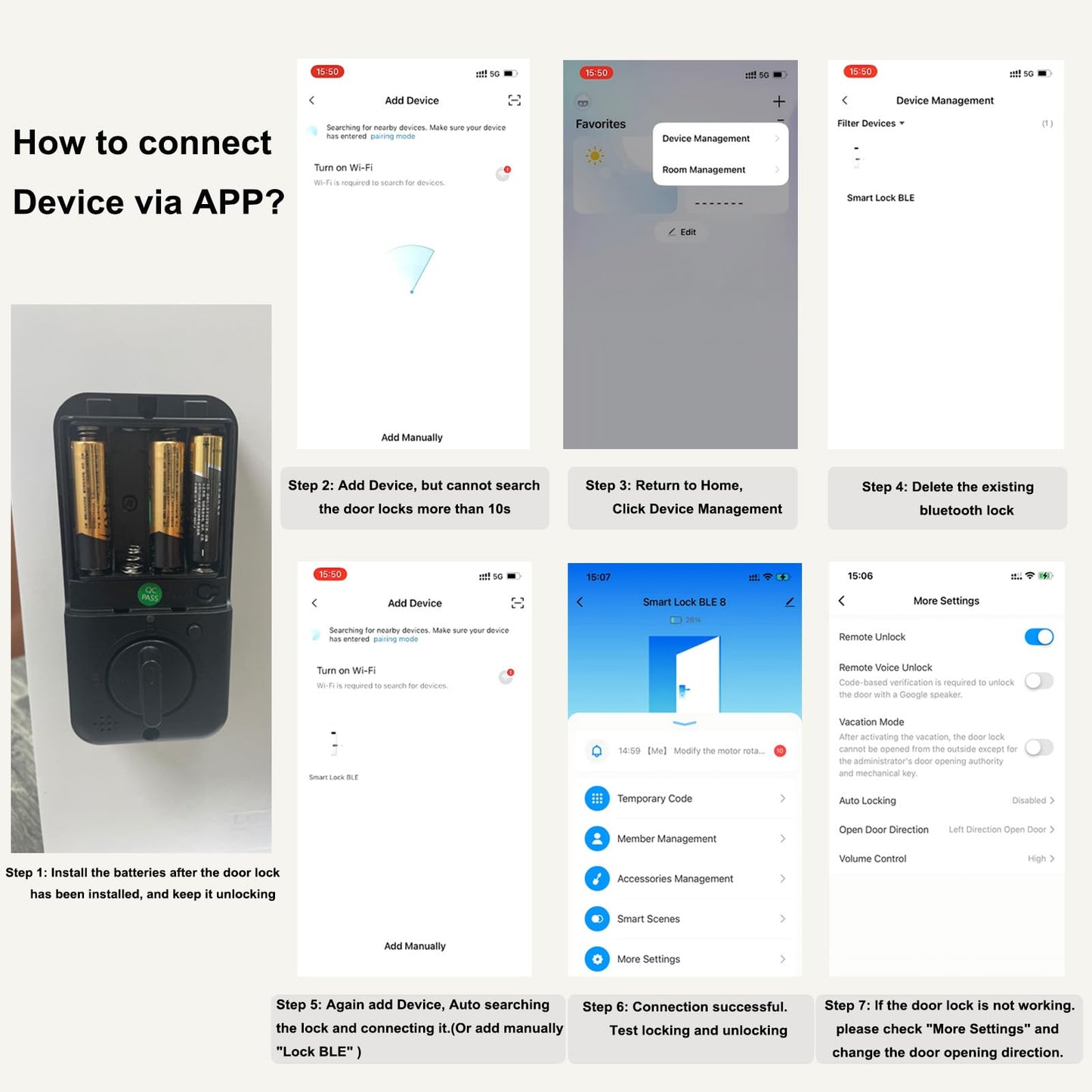 Keyless Entry Door Lock - Fingerprint Door Locks with App Control - Smart Deadbolt for Front Doors - Biometric Security, Auto-Lock&One-Touch-Lock, IP54 Waterproof, Easy Install